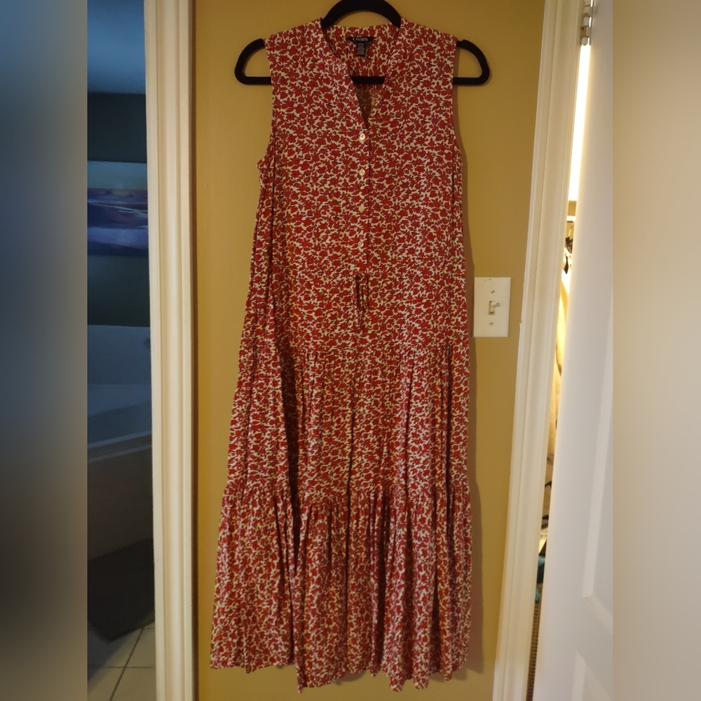 Chaps Red and White Floral Dress